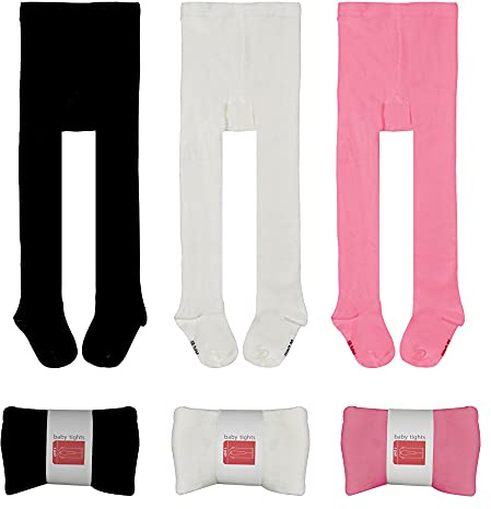 Lot de 3 collants en coton pour bébés filles, nouveau-nés, 0-24 mois, leggings en maille pour tout-petits, noir et blanc, Noir/blanc/rose, 18-24 mois