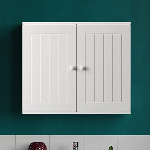 Banas Wall Cabinet Floor Cabinet Double Door Cupboard Wall Mounted Storage Shelves with Adjustable Shelf | for Bathroom, Laundry Room, Kitchen, Bedroom, Living Room, Cloakroom; White (Wall Cabinet)