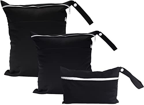 Bolsas de Pañales Negras con Bolsillos y Doble Cremallera, Impermeables y Reutilizables, Adecuadas para Viajes, Natación y Gimnasio