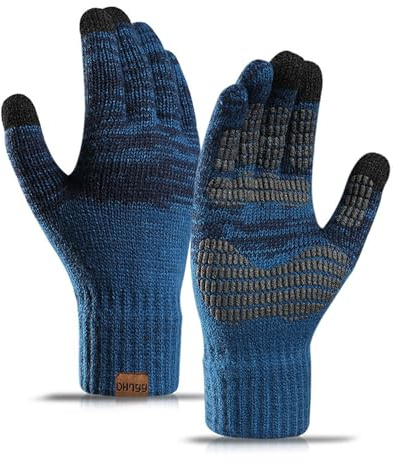TATAFUN Winter Touch Screen Thermal Gloves, Men Anti-Slip Thermal Gloves, Soft Full-Finger Gloves, Winter Gloves, Suitable for Outdoor Cycling, Hiking, Climbing, Sports Bicycle (Blue)