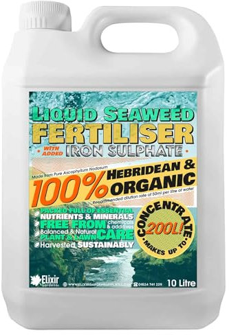 Elixir Garden Organic Hebridean Liquid Seaweed Plant & Lawn Fertiliser with Added Iron Sulphate | Concentrated 10 Litre Bottle
