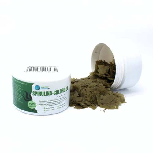 Spirulina - Chlorella Flakes Plantasacuario 100ml, alimento en Copos a Base de Algas, Escamas para Todo Tipo de Peces