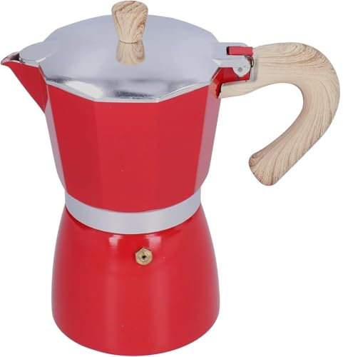 Cafetera de estufa, cafetera Moka de inducción, cafetera de 300 ml, cafetera Moka Pot, cafetera Moka de acero inoxidable, cafetera clásica for estufa Moka Pot(Red)