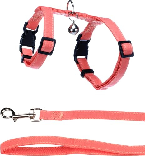 Flamingo Harnais avec Laisse pour Chat Lomi Rose Saumon - Taille A:15-22cm B:20-30cm C:120cm x 10 x 2mm - Confortable, Réglable et Élégant, Idéal pour British Shorthair, Scottish Fold & Norvégien