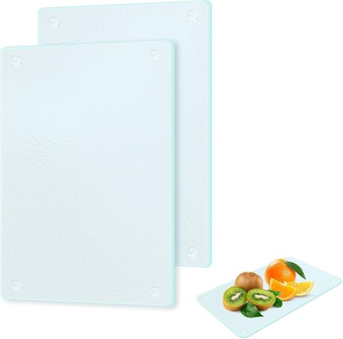 Tagliere in vetro, 2 pezzi, in vetro di sicurezza con piedini in silicone, lavabile in lavastoviglie, per verdure in cucina, 28 x 20 cm