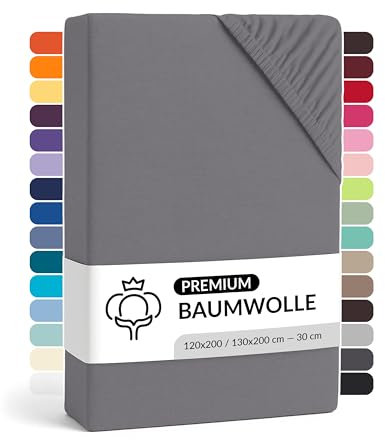 LARAWELL Spannbettlaken 120x200cm Baumwolle, bis 130x200, grau, Spannbetttuch aus extra dickem Premium Jersey (gekämmt), 30 cm Steghöhe, bügelfrei, atmungsaktiv, formstabil