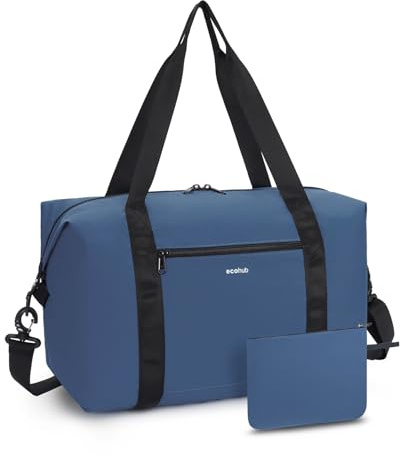 ECOHUB for Ryanair Cabin Bags 40x30x20, 2Pcs Foldable Underseat Holdall Carry On Bag, Anti-Tear Lightweight Travel Duffel Bag, Water-Resistant Overnight Weekend Bag for Women & Men, 24L-Blue
