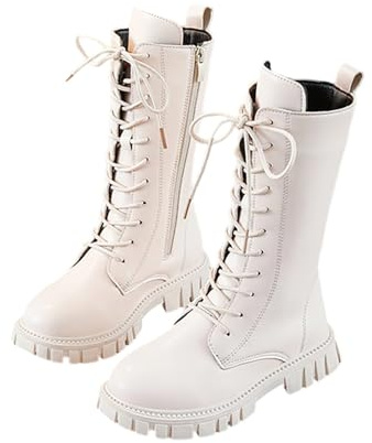 Ewleguzka Bottes de cowboy à lacets pour filles - Bottes d'équitation mi-mollet - Bottes de combat punk gothique - 4 à 11 ans, 32 EU
