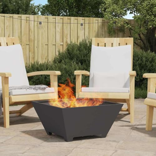 Runheo Brasero de acero negro 60 x 60 x 30 cm cuadrado para exterior, terraza, jardín con diseño resistente al calor y elegante calor para noches acogedoras junto al fuego
