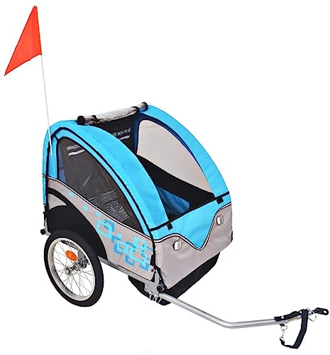Mangloder - Remolque para bicicleta (30 kg, plegable, para 1 2 niños), color gris y azul