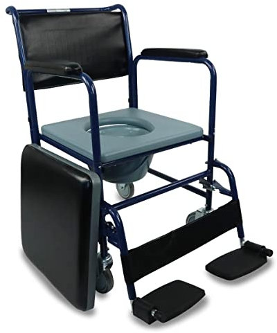 Mobiclinic, Toilettenstuhl mit Rollen, Barco, Europäische Marke, Toilettensitz für ältere und behinderte, Wc Sitz, Klappbare armlehnen, Abnehmbare fußstützen, Deckel, Feststellbremse, Blau