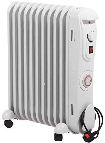 Prem-I-Air 2500W (2.5KW) Oil-Filled Radiator – 11-Fin Energy-Efficient Free-Standing Electric Heater with 3 Heat Settings, Adjustable Thermostat And 24hr Timer, Overheat Safety Protection.