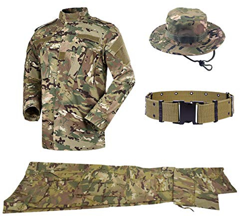 QHIU Uniform Tactical Suit with Belt Boonie Hat BDU Combat Men's Camo Jacket Shirt & Pants Army Set Military for Airsoft Paintball Outdoor,XXL