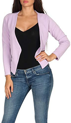 Malito - Damen Blazer Langarm - unifarbener Jerseyblazer - Kurze Basic Jacke - Sweatblazer mit Reißverschluss - Tasche - tailliertes Sakko 6040 (Flieder | Größe XL)