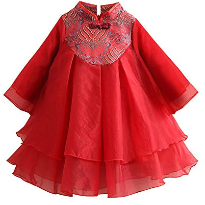 Mud Kingdom Girls Qipao Dresses Fleece Lining Cheongsam Dress for Toddler Girl Chinese New Year Princess Dress with Tulle Red 3 Years