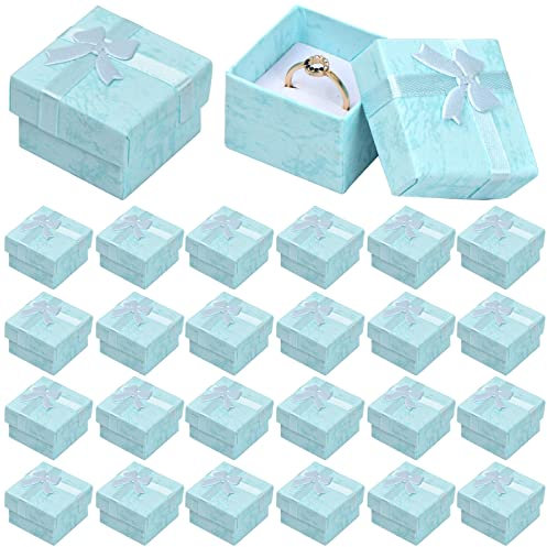 24Pz Scatole Piccole Regalo per Gioielli, Scatola ad Anelli, Scatoline per Gioielli, Portagioie Cartone con Inserto in Velluto per Collane, Anelli e Orecchini, 4x4x3cm (Blu)