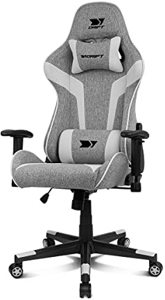 DRIFT GAMING DR90 – Silla Gaming ergonómica con reposacabezas y Lumbar, Respaldo reclinable 135°, Brazos 2D Ajustables, Tejido Transpirable, Base de Nylon y pistón de Gas Clase 4 – Gris/Blanco