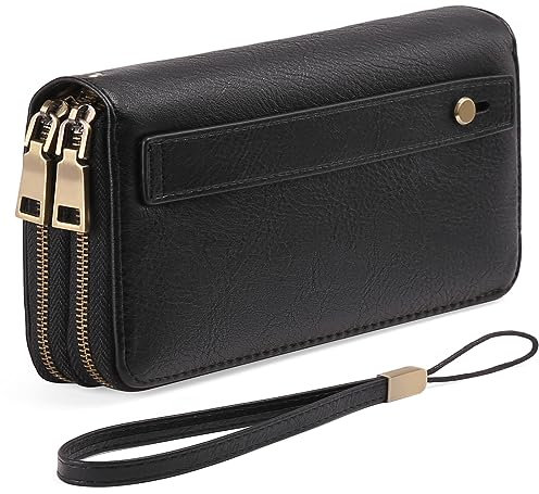 GAEKEAO Portafoglio Donna Grande, Portamonete Vegan in Pelle, Porta Tessere Blocco RFID, Portacarte di Credito, Porta Tessere, Borsellino Doppia Cerniera, Idee Regalo