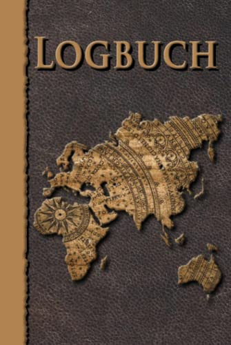 Logbuch für Ihre Yacht - Bootsfahrten und Segeln: Leder – Vintage - Optik in dunklem nußbraun mit antiker Weltkarte, ca. A5 - für umfangreiche Daten