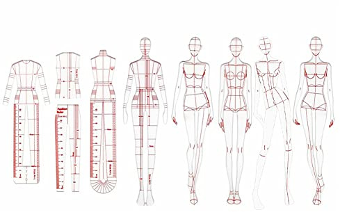 PRATYAHARA Fashion Illustration Rulers Sketching Templates Ruler Sewing Humanoid Patterns Design Clothing Measuring,Combination
