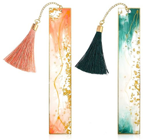 TIESOME Lesezeichen aus Goldfolie, 2 Stück Lesezeichen mit Quaste Gepresste Blumen Lesezeichen Harz Klare Lesezeichen Personalisiert Lesezeichen Geschenke für Studenten Buchliebhaber