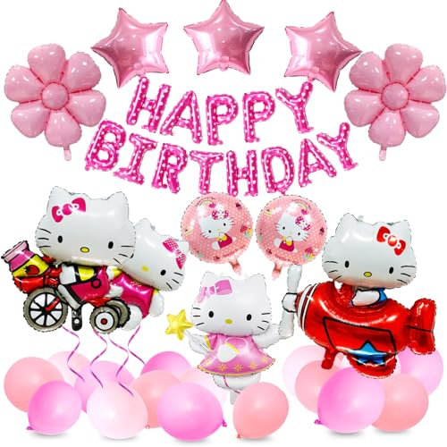 32 Pcs Kitty Geburtstagsdeko, Kitty Luftballon Geburtstag, Helium Luftballon Kitty, Kitty Folien Ballon, Geburtstagsdeko Mädchen Hello, Kitty Ballon Deko Geburtstag, Kitty Party Deko Set