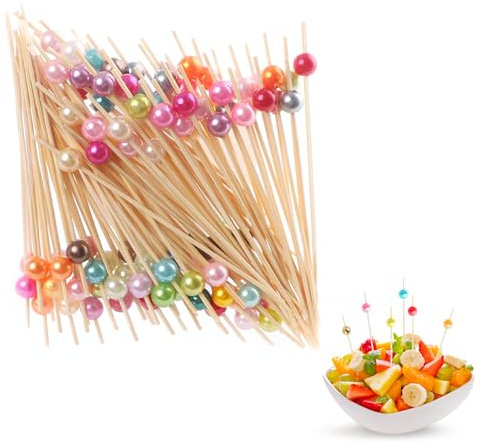 Lot de 100 pics en bambou mélangés en 10 couleurs, adaptés pour les aliments et les boissons, les cocktails, les sandwichs, les fruits et autres aliments de fête, cure-dents en bois