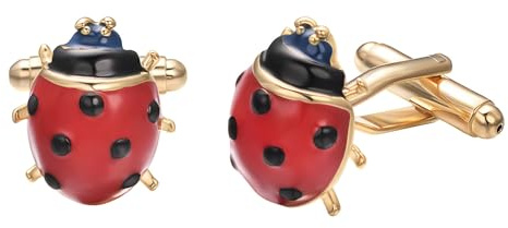 RunootPR Gold Funny Cufflinks for Men Red Ladybug Cufflinks Personalized