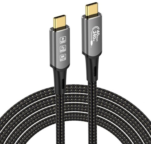 CABLEDECONN USB4 Thunderbolt 4 förlängning 240 W 8K USB C 2 m 6,6 ft M/M snabbladdningskabel 40 gbps ultra HD-dataöverföringskabel 8K @ 60Hz 4K @ 144Hz videokabel kompatibel med Macbook M1, M2, M3