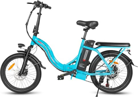 SAMEBIKE Bicicleta Eléctrica Adultos, 20'’ E-Bike con pedaleo asistido Batería 36V 12AH Bici Eléctricas de Montaña con Marco Frontal y Soporte para teléfono (Lake Blue)