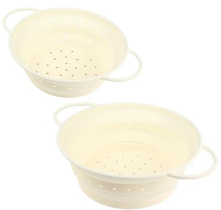Surwin 2 Piezas Colador de Cocina, Cocina Plegable Colador de Silicona, Colador de Silicona de Portátil, Escurridor Pasta para Frutas, Verduras (Beige)
