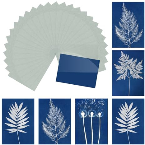 sourcing map Cyanotype Paper,24 Sheet Sun Print Paper Kit High Sensitive Sun Paper Blue Crafts Paper with Acrylic Board for Adults DIY Project Art,4.1x2.9 inch (A7)