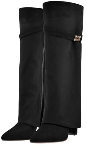 LIUHD Donne Stivali Pieghevoli in Jeans al Ginocchio Stivali Stretch Stivali Spessi da Festa con Cerniera Laterale, Stivali Invernali Autunnali, Stivali Alti,Black,43
