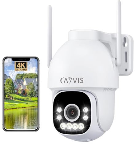 CAYVIS 4K 8MP Telecamera Wi-Fi Esterno, 2,4/5Ghz, IP Videocamera Sorveglianza Rilevamento Persone, Auto Tracking Allarme Luce Rossa-Blu Visione Notturna a Colori 40m PTZ 2-Audio IP66 (Version 2.0)