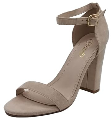 Bismaa Womens Ladies Block high Heel Ankle Strap peep Toe Strappy Sandals Shoes Pumps Party UK Size 3 4 5 6 7 8 (5 UK, Nude Patent)