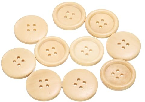 QUARKZMAN 10Pcs 40L Bouton Rond en Bois 1(25mm) 4 Trous Boutons à Coudre de Rechange en Bois pour Vêtements, Bricolage, Décoration, Bois Naturel