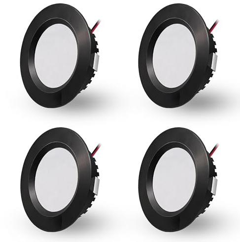 DYKUWEY infälld LED-spotlight, 230 V, 3 W, LED-spotlight, vattentät badrum, IP44, takspotlight hål Φ 55–58 mm, extra platt 15 mm, infällda spotlights för kök, sovrum, set om 4 (svart kall vit 6 000 K)