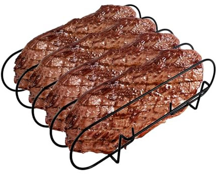 COPOTTEY Black Rib Rack for Smoking, Non-Stick Rib Rack, Porcelain-Coated Steel Construction, Perfect for Grilling, Smokers, and Ovens, Holds 4 Ribs