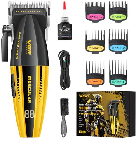 VGR 285 Fresh Fade Tagliacapelli Uomo Professionale, 9000 RPM Macchinetta per Capelli Professionale per Taglio di Capelli, Tagliacapelli Senza Filo Compatto e Leggero con Display LED, Ricarica USB