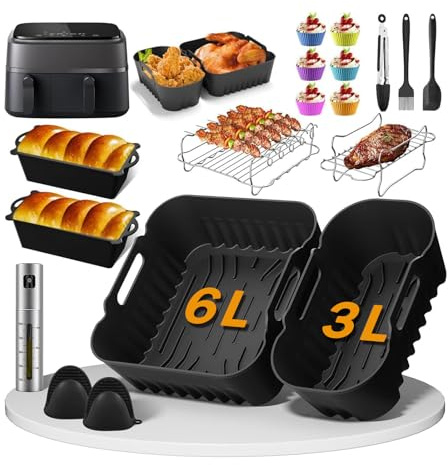 Heißluftfritteuse Zubehör für Philips Airfryer Dual Basket 3000 Serie NA350 6L/3L - 23 Stück Airfryer Silikonform Zubehör Set - Doppelstöckiger Grillrost, Kastenform, Toastständer für 3000-5000 Serie