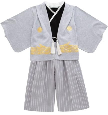 Generisch Ragazzo Festivo 1 Set Kimono Abbigliamento Tradizionale Costume Kimono Tradizionale Ragazzi Vestiti Tessuto Nero Abbigliamento Bambino 6 12 Mesi (Light Gray, 3-4 Years)
