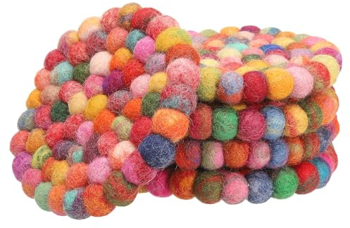 PATIKIL Set of 5 Round Wool Felt Coasters, Absorbent Cute Desk Coaster for Drinks Handmade Felt Table Decor Fun Merino Wool Pads for Bar Home Office Restaurants, Colorful