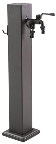 Borne D'arrosage Extérieure, Colonne D'eau Antigel Autoportante, Fontaine de Jardin, Support de Tuyau en Acier Inoxydable avec Double Sortie D'eau(60cm/24in)