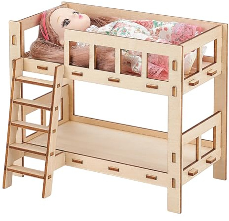 BENECREAT Bunk Bed for Dolls, Fits Up to 155mm/6.1 Inch Wooden Play Bunk Beds for Dollhouse Furniture Accessories, 170x90x140mm/6.7x3.5x5.5 Inch