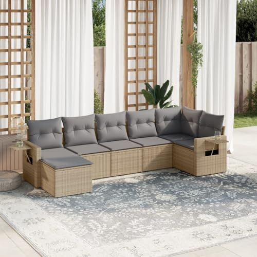 Qnhdfrt Set di 7 divani da giardino, in polietilene, con cuscino e tavoli pieghevoli, per terrazza, giardino e balcone