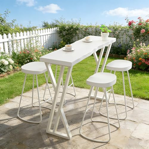 Industriella Smala Bartabeller, Massivt Trä Bartabellhöjd Disk, Metallram Hög Topp Bord, Inga Hocker, För, Cafés, Restauranger, Balkonger(White,120x45x105cm/47x18x41in)