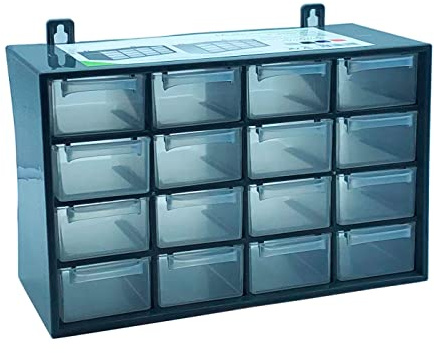 BG Spazio Clasificador Plástico Apilable con 16 Cajones Color Gris