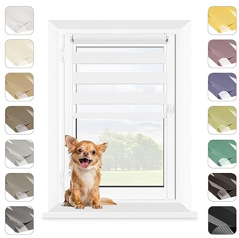 Mardom Duo Rollo Tag Nacht Ohne Bohren Klemmfix Weiß, 40x140 cm (Stoffbreite: 36) Doppelrollo Fensterrollo Innen mit Click-System, Sichtschutz Rollo Geraffte Stoffbahn Classic, Jalousie