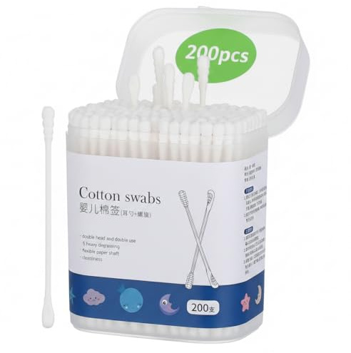 Kisangel 200Pcs Baby Cotton Swabs Paper Double-End Cotton Buds Cotton Ear Cleaners Safety Swabs Cleaning Sticks for Ear Nose Clean