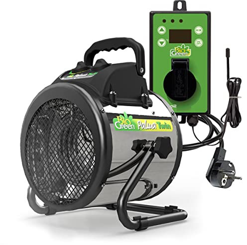 Bio Green Elektro-Gewächshausheizung Palma Twin mit digitalem Thermostat | 2 x 1000 Watt | 163 m³/h Luftumwälzung | Umluft-Modus | Edelstahl-Gehäuse